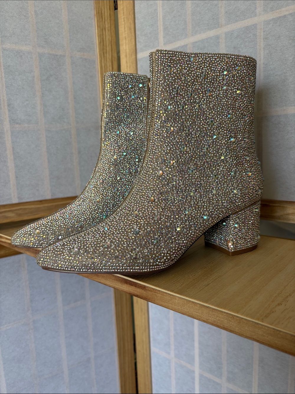 De Blossom Collection Rhinestone Block Heel Ankle Boots Shimmer Bling NIB Size 6